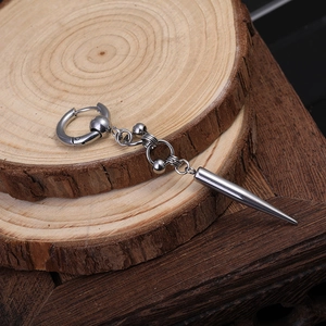Punk Stainless Steel Cone Pendant Dangle Hoop Earrings For Men Women Hip Hop Long Spike Drop Earring Industrial Style Jewelry