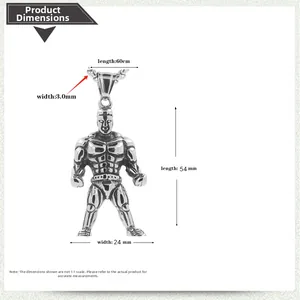 Tableau détaillé des tailles du pendentif homme musclé en acier inoxydable avec dimensions