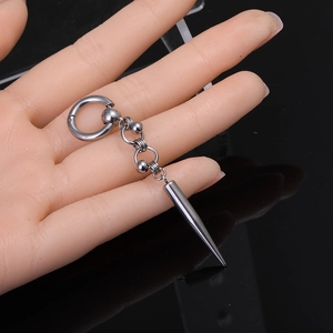 Punk silver cone drop earring in polished stainless steel for hip-hop fashion style