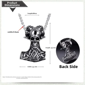 Détails de taille du pendentif tête de mort Mjölnir viking avec runes nordiques