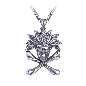 Pendentif chef indien rétro hip-hop en acier inoxydable avec une longue chaîne box