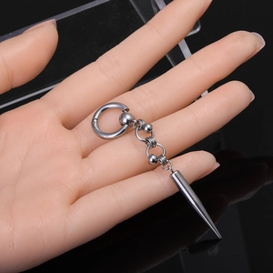 Punk style stainless steel stud earring with silver spike pendant and chain