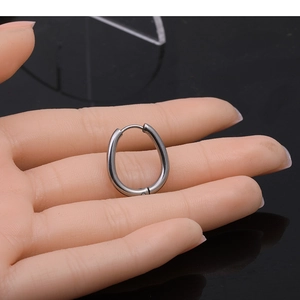 Polished gun black Mobius twist stainless steel oval hoop earrings for women