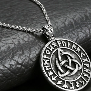 Collier avec pendentif rune Viking Odin en acier argenté vintage et design nœud celtique