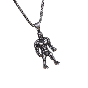 Collier en acier titane avec pendentif d'homme musclé et musculation sur chaîne box