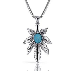 Retro Titanstahl Ahornblatt Anhänger Halskette Vintage Punk Eingelegt Strass Antiksilber Schmuck Für Herren Damen Party Geschenk