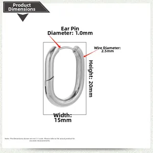 Polished silver Mobius hoop earring dimensions showing 20mm height and 15mm width
