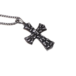 Collier pendentif croix crâne gothique vintage en argent vieilli pour homme