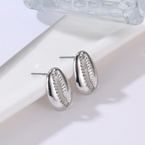 Pair of silver shell stud earrings in minimalist alloy design for fashionable women