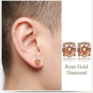 Boucles d'oreilles classiques en acier inoxydable or rose avec zircons ronds brillants