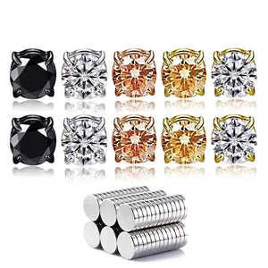 Lot de boucles d'oreilles magnétiques en zircone en cinq couleurs pour oreilles non percées