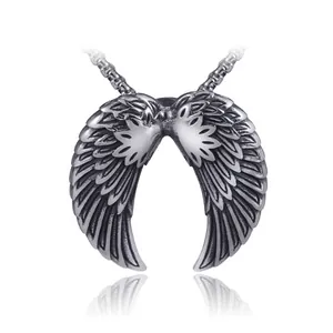 Vintage Stainless Steel Angel Wing Pendant Necklace For Men Women Punk Gothic Jewelry Titanium Steel Wings Without Chain