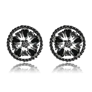 Vintage Black Flower Stud Earrings For Women Exaggerated Alloy Rhinestone Geometric Floral Earring Nightclub Party Jewelry