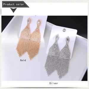 Luxurious long rhinestone tassel earrings in gold and silver finish for elegant women