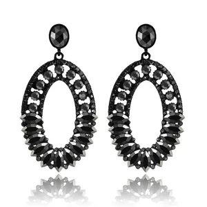 Übertriebene Vintage Schwarze Strass Ovale Tropfenohrringe Für Damen Elegante Nachtclub Lange Hängeohrringe Party Schmuck