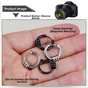Abacus bead stud earrings in black and silver steel for pierced and clip-on styles