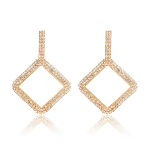 Elegant Alloy Rhinestone Tassel Drop Earrings For Women Marquise Geometric Dangle Earrings Banquet Party Fashion Jewelry