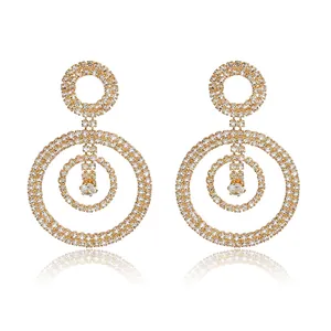 Luxury Alloy Rhinestone Tassel Dangle Earrings For Women Fashion Leaf Shape Crystal Drop Earrings Banquet Party Jewelry