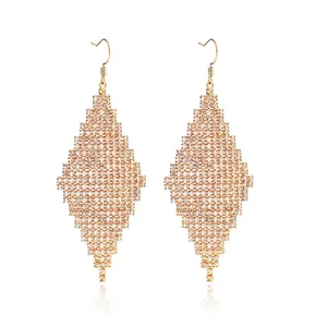 Boucles d'Oreilles Pendantes Vintage Losange en Strass pour Femmes Alliage Géométrique Goutte Boucles d'Oreilles Or Argent Élégant Bijoux de Fête