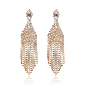 Luxury Alloy Rhinestone Long Tassel Earrings Elegant Waterfall Dangle Earrings For Wedding Party Nightclub Women Fashion Jewelry
