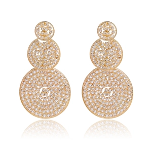 Elegante goldene dreilagige Kreis-Ohrhänger mit Pavé-Kristallbesatz für Damen