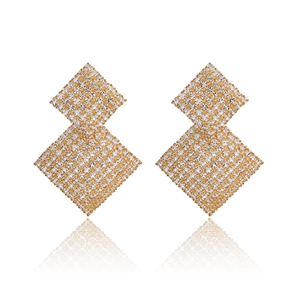 Boucles d'oreilles pendantes losanges dorées de luxe avec strass pavés étincelants