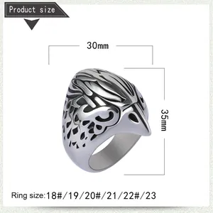 Detailed size chart for retro stainless steel skull ring showing 30mm width and 35mm height