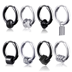 Men's Hip Hop Stainless Steel Hoop Earrings With Charms Minimalist Geometric Punk Ear Clip Buckle Street Fashion Jewelry