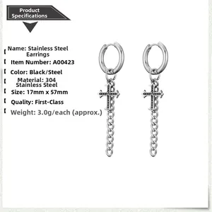 Fiche technique détaillée des boucles d'oreilles croix en acier 304 avec dimensions et poids