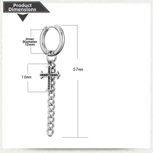 Tableau de tailles détaillé pour boucle d'oreille en acier avec croix et longue chaîne
