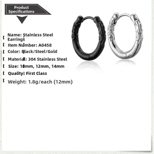 Detailed view of 304 stainless steel hoop earrings with engraved dragon pattern texture