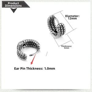 Detail showing retro silver textured hoop earrings with 12mm diameter and 5mm width