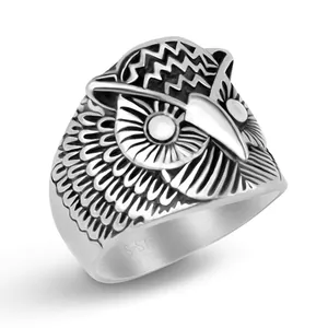 Vintage Owl Stainless Steel Ring For Men Retro Antique Silver Punk Animal Biker Fashion Statement Jewelry Finger Ring