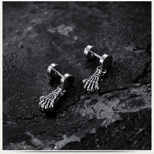 Gothic punk style skeleton hand earrings made of durable silver stainless steel