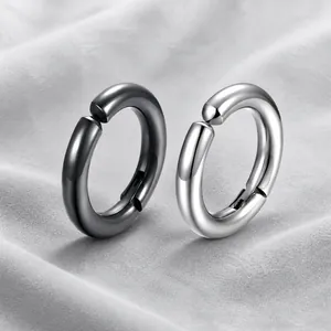Polished titanium steel hoop earrings for men in black and silver metallic finish