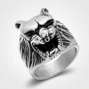 Retro Stainless Steel Wolf Head Ring For Men Punk Rock Animal Biker Ring Antique Silver Finish Gothic Jewelry