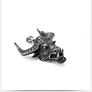 Hip hop vintage stainless steel bull head pendant necklace for men with retro finish