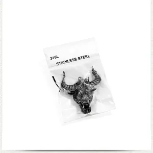 Retro stainless steel bull head pendant necklace for men in 316L material packaging