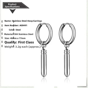 Dimensions techniques des boucles d'oreilles pendantes en acier inoxydable 304