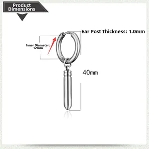 Tableau des tailles détaillé pour boucle d'oreille punk en acier inoxydable de 12 mm