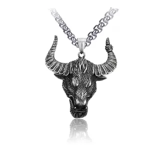Retro Hip Hop Bull Head Pendant Necklace Stainless Steel Ox Head Jewelry For Men Punk Gothic Metal Chain Necklace Neck Jewelry