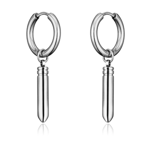 Boucles d'oreilles créoles pour hommes en acier inoxydable poli avec pendentifs balles