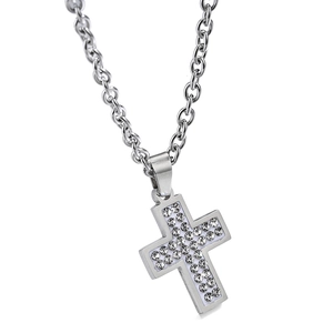 Collana hip hop in acciaio inossidabile con pendente a croce argento e zirconi