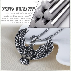 Vintage titanium steel eagle pendant necklace for men featuring detailed eagle wings