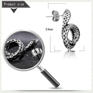 Snake shaped stainless steel hoop earrings in vintage silver with 24mm size dimensions