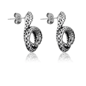 Stainless Steel Snake Dragon Stud Earrings For Men Women Vintage Gothic Coiled Snake Dragon Earrings Punk Jewelry Gift