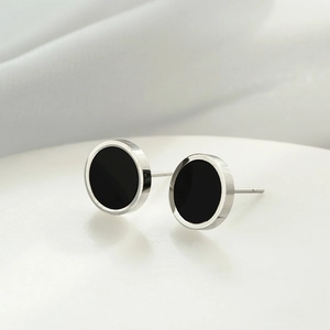 Boucles d'oreilles haltères minimalistes en acier inoxydable avec insert circulaire noir unisexe