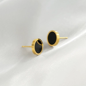 Boucles d'oreilles barbell minimalistes avec cadre doré et finition ronde noire