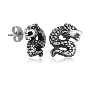 Vintage Stainless Steel Dragon Stud Earrings Ancient Silver Dragon Head Goth Jewelry For Men Women Detailed Scale Earrings