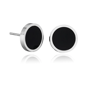 Boucles d'oreilles haltères en acier poli avec opale noire ronde pour un style street mode